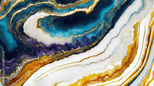 Abstract Painting Blue Purple Gold Marble Agate Wallpaper | AI Generated