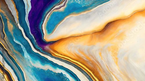 Abstract Painting Blue Purple Gold Marble Agate Wallpaper | AI Generated