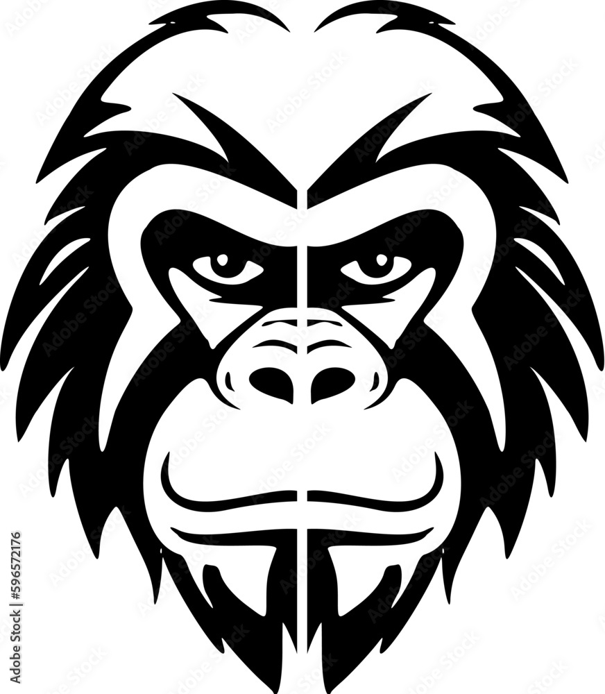 On a white backdrop, an artistic black monkey vector logo