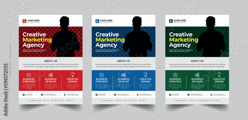 Corporate company business flyer template design with red, blue, green color