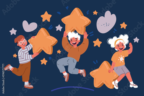 Cartoon vector illustration of ute yellow star, five point