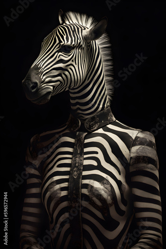 beautiful zebra atropomorphic