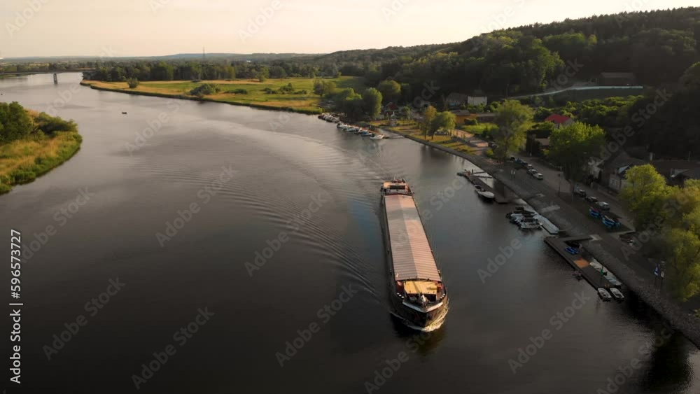 custom made wallpaper toronto digitalBulk Carrier Navigating On Odra River In Szczecin, Poland. aerial pullback
