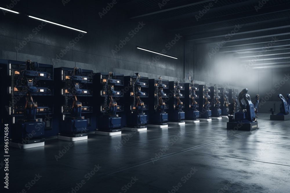 Charging station for warehouse robots showcasing advanced robotics technology. 3D rendering. Generative AI