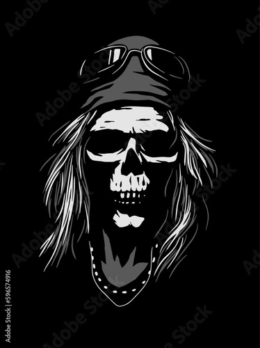 Biker skull, with bandana and goggles. Vector illustration.