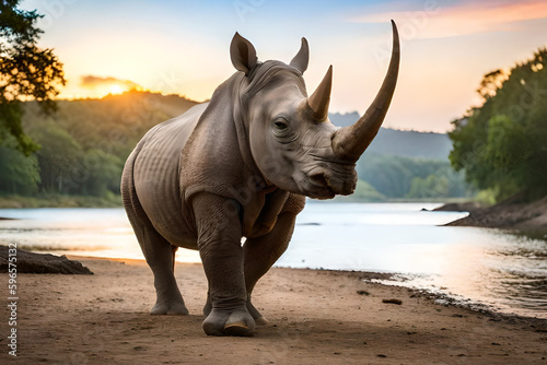 rhino in sunset