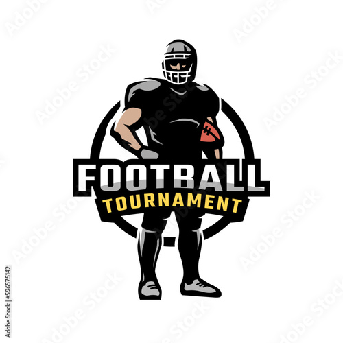 Football player logo, emblem American football . Vector illustration.