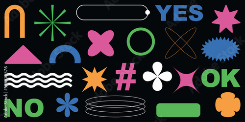 Shape set y2k style for banner. Y2k aesthetic.Shape set y2k style for decoaration.Simple shapes.Shape set y2k style for poster.Trendy 90s.Trendy geometric forms.