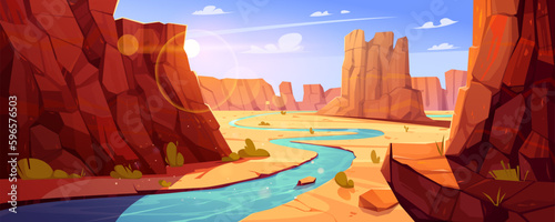 Fotografering Grand canyon and river in Arizona national park vector landscape illustration