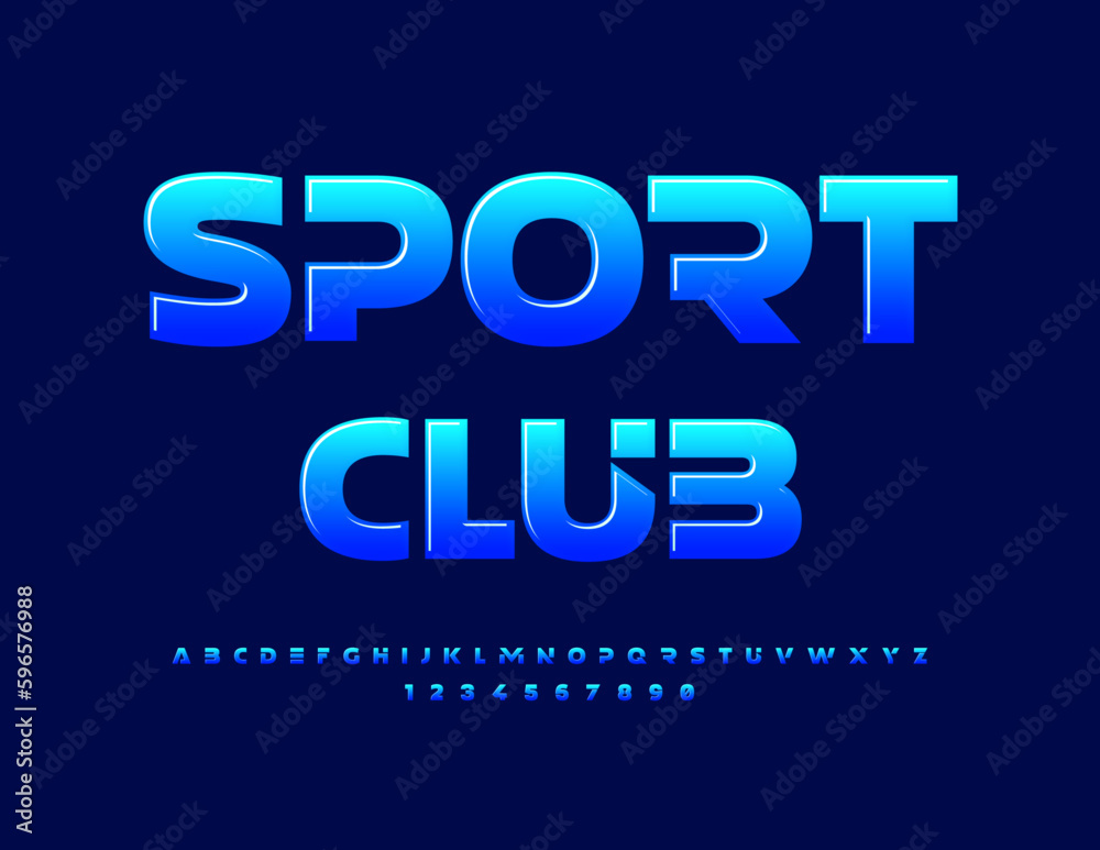 Fototapeta premium Vector creative logo Sport Club. Trendy glossy Font. Artistic Alphabet Letters and Numbers set