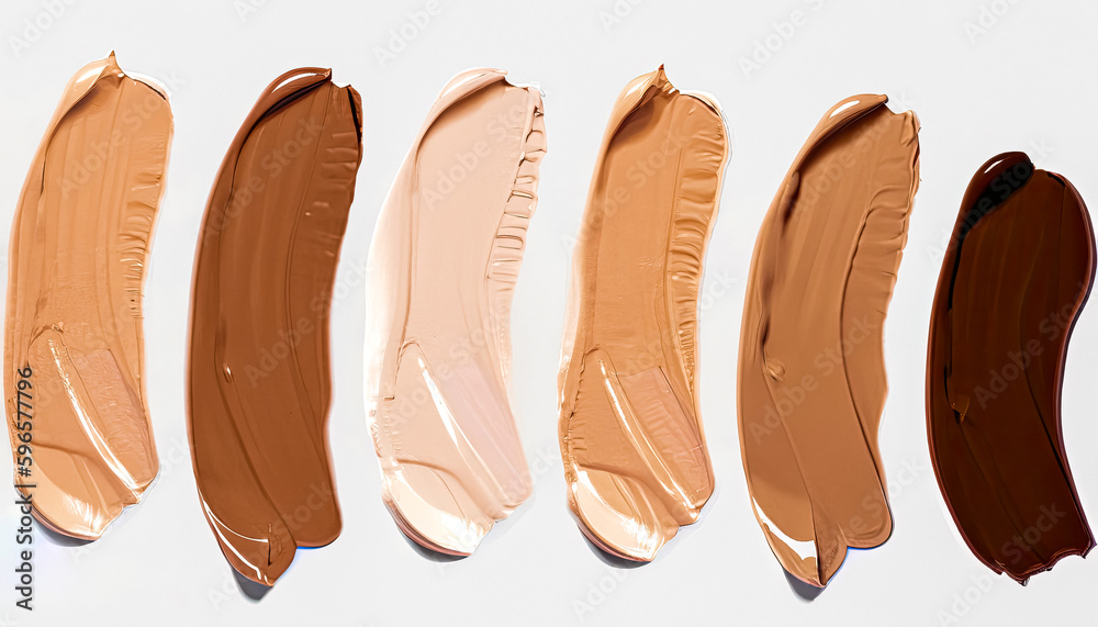 Closeup of Different Tones of Liquid Foundation on White Background, Shades of foundation On White Background. Closeup of different tones of liquid foundation, Cosmetics for girls and women Closeup of Different Tones of Liquid Foundation on White Background, Shades of foundation On White Background. Closeup of different tones of liquid foundation, Cosmetics for girls and women