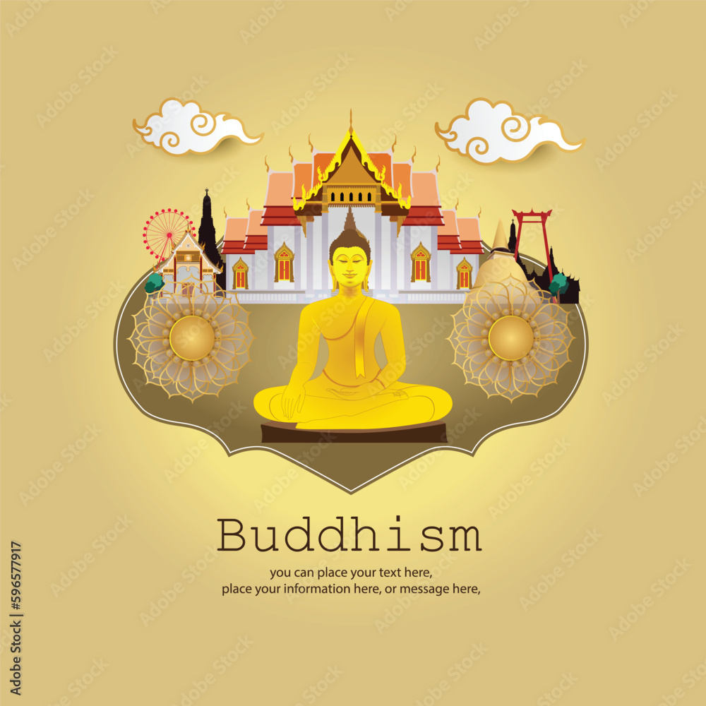 Buddha statue meditating and copy space vector background - Magha puja ...