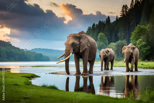 elephants in the water