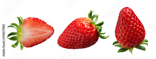 Set of fresh whole and slice strawberry