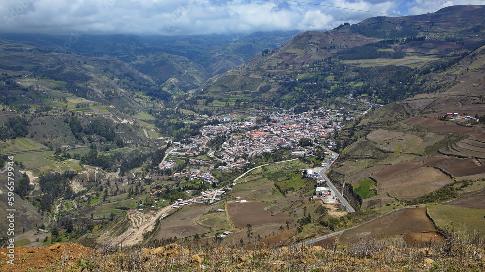 Panoramic view of Alausi from the road Panamericana, Chimborazo Province, Ecuador, South America

