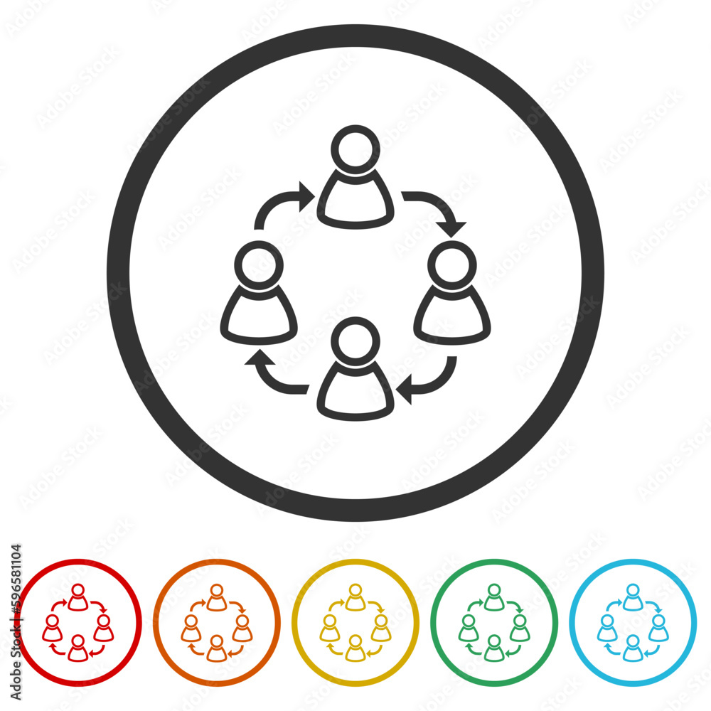 Synergy and partnership concept. Set icons in color circle buttons Synergy and partnership concept. Set icons in color circle buttons