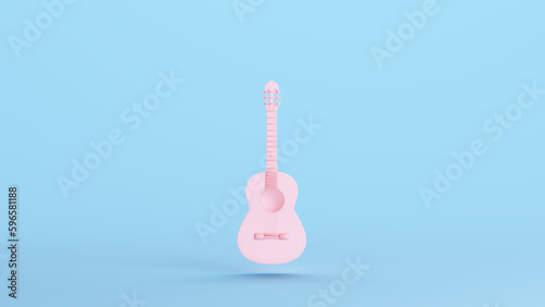 Pink Acoustic Guitar Musical Instrument Classic Harmonics Hobby Music Strings Kitsch Blue Background 3d illustration render digital rendering