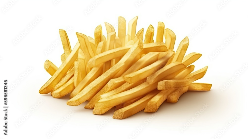 French fries potato illustration. Bunch of fast food. Delicious crispy potatoes. Generative AI French fries potato illustration. Bunch of fast food. Delicious crispy potatoes. Generative AI