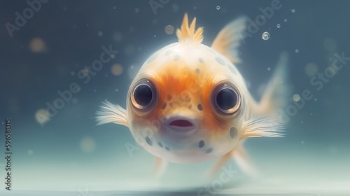 Cartoon aquarium fish illustration. Beautiful tropical goldfish background. Generative AI