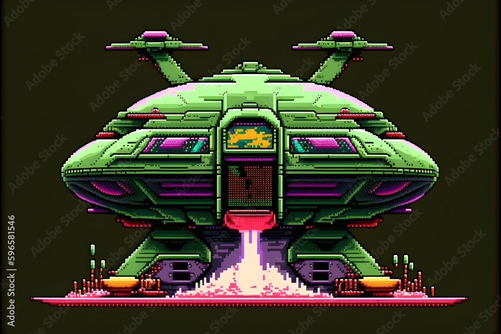 alien spaceship 16bit pixel art pop art inspired fun wonky ilustración ...