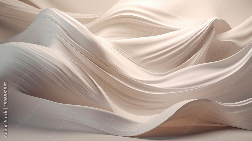 White silk textile background. Illustration of wavy fabric ribbon. Dynamic wavy cloth. Generative AI White silk textile background. Illustration of wavy fabric ribbon. Dynamic wavy cloth. Generative AI
