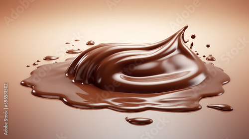 Milk chocolate liquid splashing. Sweet dessert wave background. Realistic melted chocolate. Generative AI