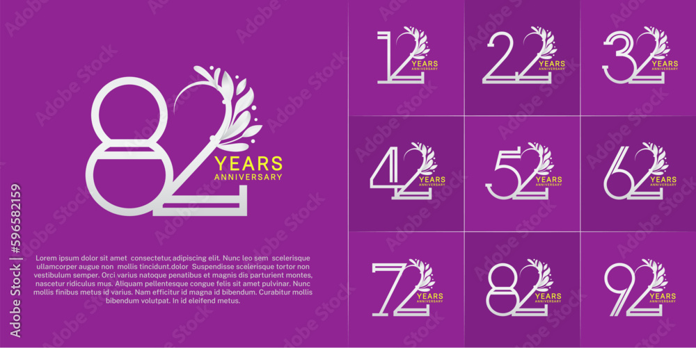set of anniversary logotype white and yellow color and ornament for special celebration event