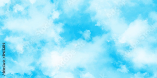 Panorama of blue sky with white clouds. Sky clouds landscape light background . White cumulus clouds formation in blue sky. sunny heaven landscape, bright cloudy sky view from airplane, copy space.