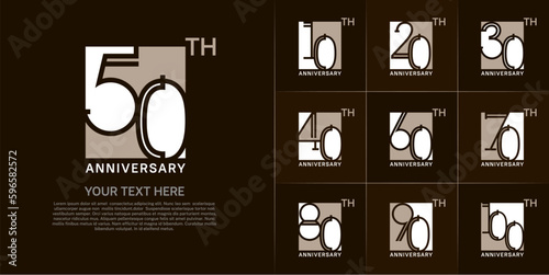 set of anniversary logotype brown and white color in square for special celebration event