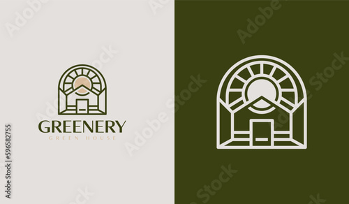 Green House Agriculture Farmhouse Logo. Universal creative premium symbol. Vector sign icon logo template. Vector illustration