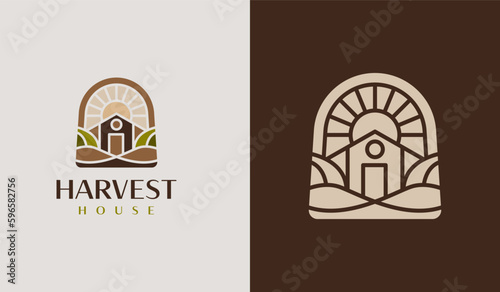 Green House Agriculture Farmhouse Logo. Universal creative premium symbol. Vector sign icon logo template. Vector illustration