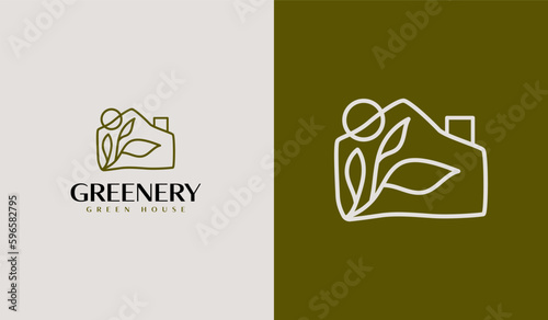 Green House Logo. Universal creative premium symbol. Vector sign icon logo template. Vector illustration