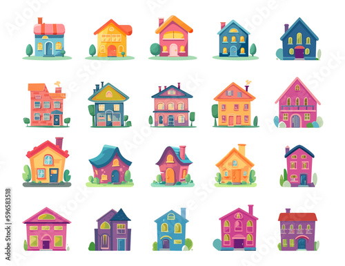 house flat cartoon style, cute and colorful illustration