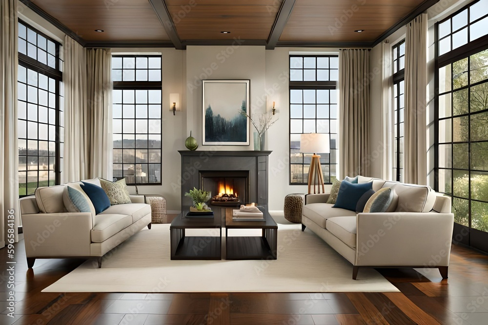 View of Interior design of a living room that embraces the concept of hygge ...