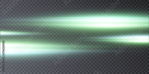 Abstract green flash and laser beams. Isolated on a transparent black background. Vector 
