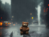  Teddy bear in the rain. Generative ai