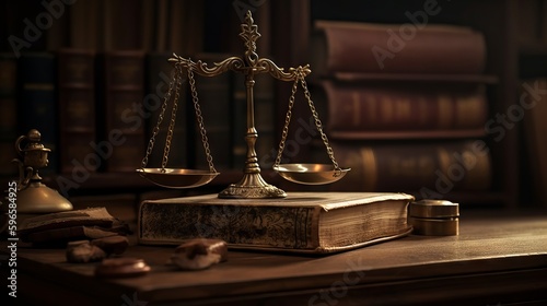 天秤と法律書、法律のイメージ：AI作品
 photo