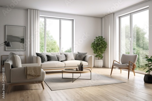 Modern living room with sofa. Generative ai.  © runrun2