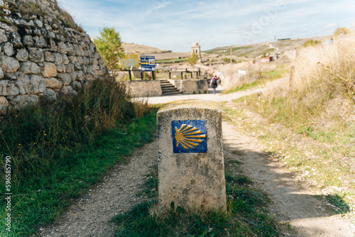 Way Marking sign on Trail of the Way of St James Pilgrimage Trail Camino de Santiago - sep 2022