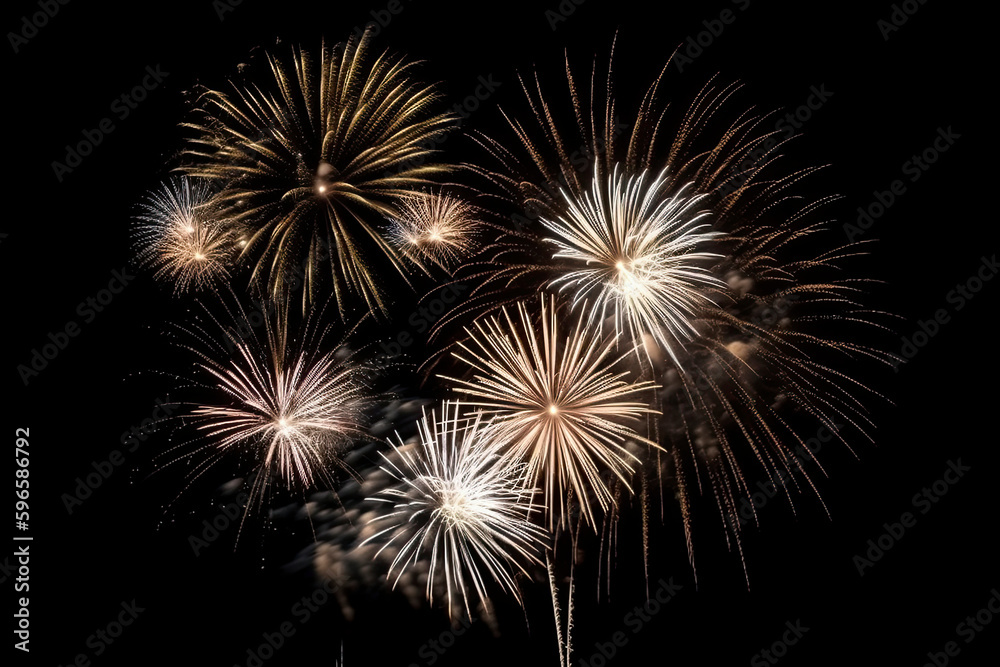 Image generated with AI. Fireworks on black background. Image generated with AI. Fireworks on black background.