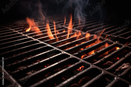 Gros plan d'une grille de barbecue avec des flammes » IA générative