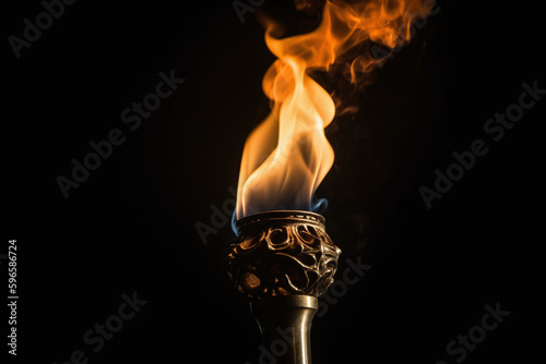 Une torche en or avec une flamme sur fond noir » IA générative photo