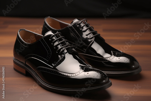 Gros plan sur des chaussures de ville d'homme noires brillantes » IA générative
