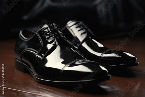 Chaussures de ville d homme noires brillantes    IA g  n  rative