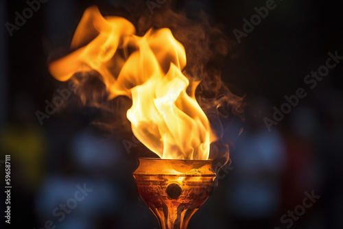 Un flambeau en or avec une flamme sur fond noir » IA générative photo
