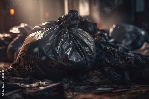 Des sacs poubelles de déchets empilés les uns sur les autres » IA générative photo