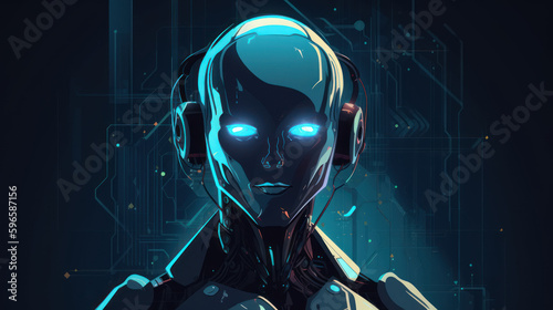 AI Robot with Headphones made with Generative AI Technology