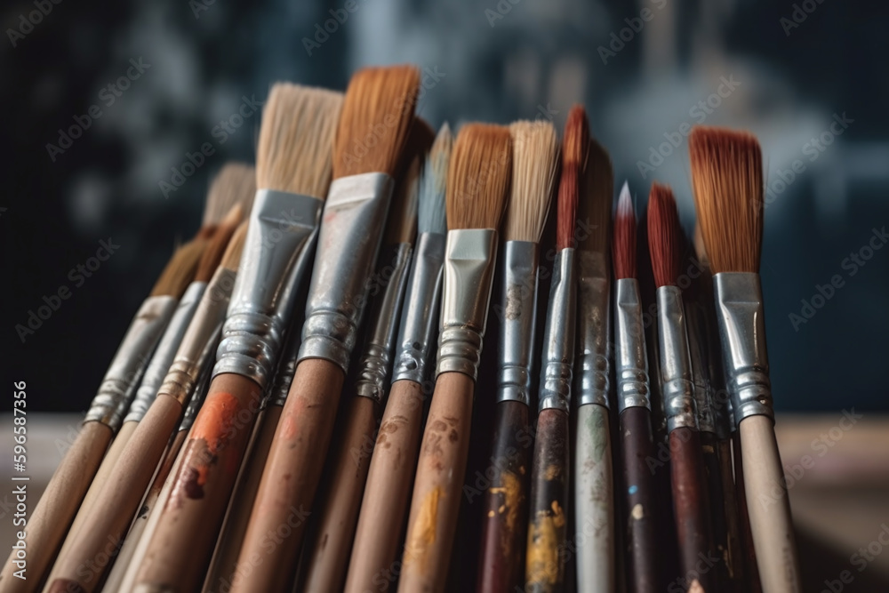 Fototapeta premium Gros plan sur des pinceaux pleins de peinture » IA générative