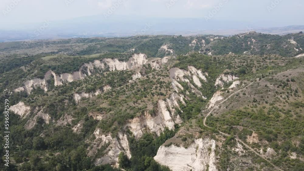 Aerial view of Melnik sand pyramids, Blagoevgrad region, Bulgaria Aerial view of Melnik sand pyramids, Blagoevgrad region, Bulgaria