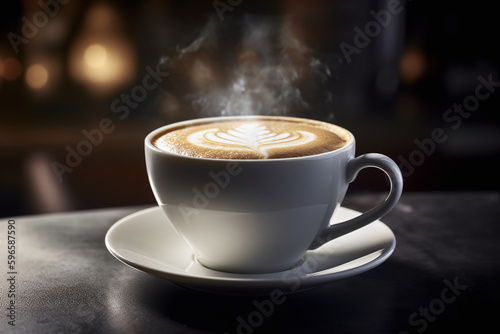 Gros plan d'un cappuccino chaud sur la table d'un bistro » IA générative